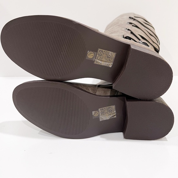 Journee Collection Carly Tall Riding Boots Strap Detail Taupe Wide Calf 6.5 NEW - Picture 11 of 16